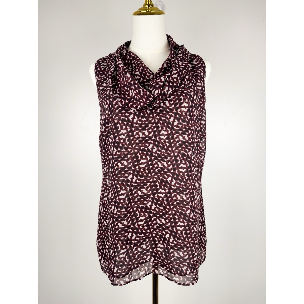 CAbi Medium Burgundy Geometric Cowl Neck Shell Tank Top Workwear Career Layering